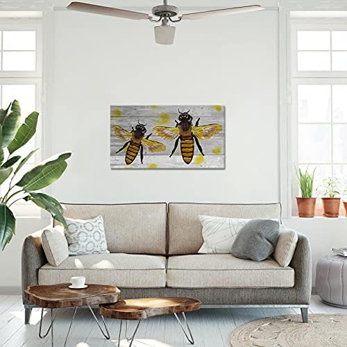 גדול גן דבורת תמונה קיר אמנות צהוב דבש דבורת חרקים מופשט צהוב ואפור יצירות אמנות גלריה לעטוף למטבח בית תפאורה