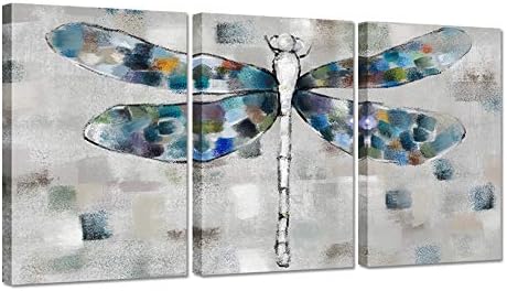 3 חתיכות אפור בד קיר אמנות כחול שפירית מופשט חרקים יצירות אמנות הדפסה על בד ז ' יקלה הדפסת גלריה