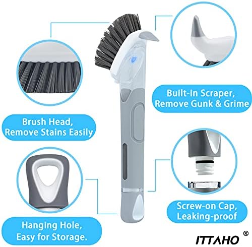 מברשת כלים של Ittaho עם מתקן סבון ו -3 מארזים את ספוג הכלים ספוג מילוי מגרד, ניקוי כלים סט קרצוף
