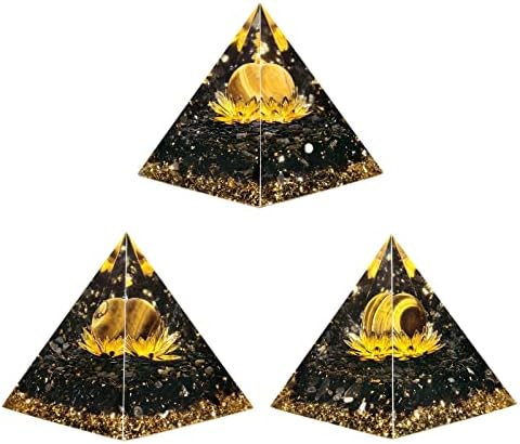 פרח לוטוס נחושת אמוגלי עם כדורי קריסטל פירמידה אורגונה לפירמידה אבן חיובית וריפוי של אבן ביתי, אבן העין של