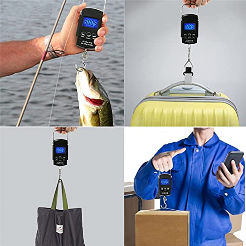 מדדי דגים משקל דיגיטלי, סולם דיג דיגיטלי 110 קילוגרם/50 קג עם קלטת מדידה מובנית, אחיזת דגים
