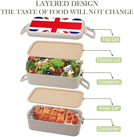 דגל בריטי קופסת אוכל בנטו 2 מכולות אחסון מזון תא עם כף ומזלג