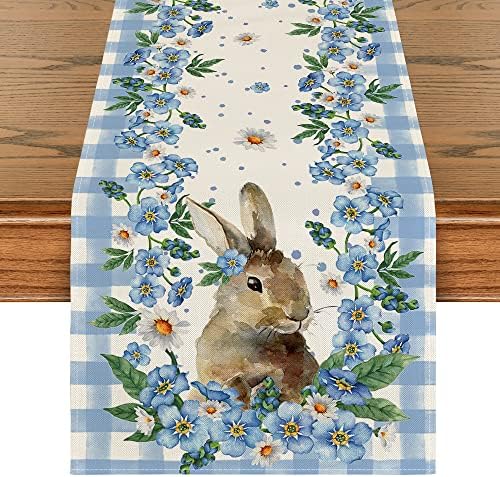 ארטואיד מצב ארנב תשכח אותי לא כחול באפלו משובץ שולחן פסחא רץ, חופשת אביב מטבח שולחן אוכל קישוט