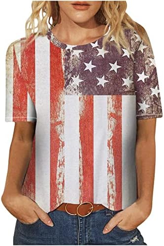 דגל אמריקאי נשים עליונות 4 ביולי חולצת שרוול קצר עניבה צורה טרנדית טייז מזדמנים טייס יום עצמאות