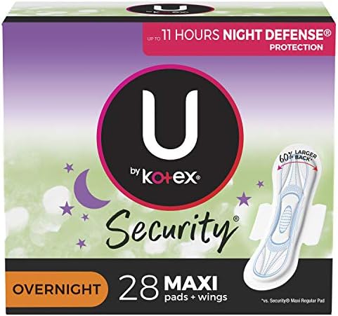 U מאת Kotex Security Maxi רפידות לילה עם כנפיים, רגילות, לא מרוכזות, לא מרוכזות, 28 ספירה