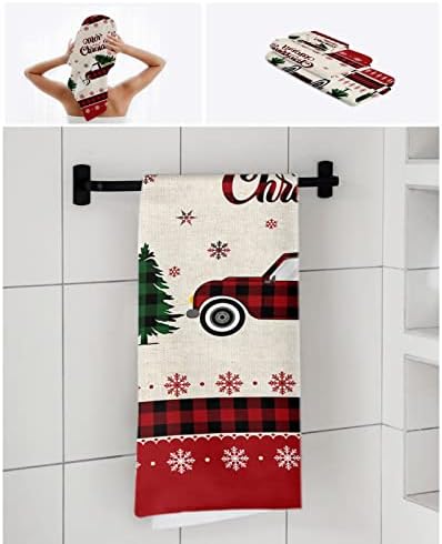 3 מגבות מגבות מגבות מגבות מגבות ומטליות שטיפה של עץ חג המולד משאית רטרו לחדר אמבטיה, מגבות ייבוש