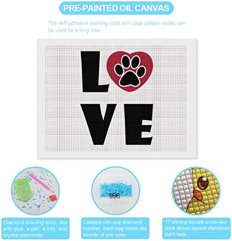 Love Paw Heart 5d Diy Diamond ציור ציור ערכות מקדחה מלאות ערכות תמונות אומנות למשרד הביתי עיצוב קיר 12