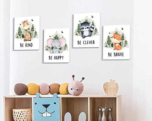 4 חתיכות חמוד בעלי החיים תמונה עם השראה ציטוטים בד הדפסת יצירות אמנות ממוסגר סט מקסים משתלת קיר אמנות עבור ילד