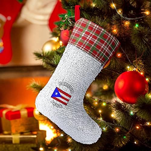 וינטג 'בוריקואה גאווה פוארטו ריקני דגל יחסי ציבור חג המולד גרבי גרבי משפחה עץ עץ עץ קישוטים תלויים