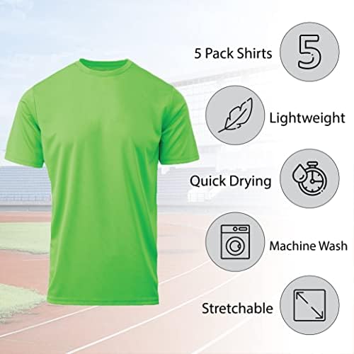 חולצת טריקו פעילה בנים-אימוני אימון אתלטי יבש מהיר צוות נמתח צוואר צוואר שרוול קצר חפיסה 5 חבילה