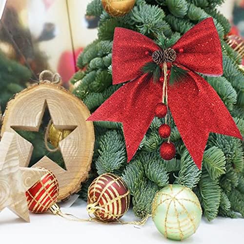 קישוט קשתות חג המולד של פריאל קשתות חג מולד אדומות לזרים עם חרוט אורן וקשתות כדור אדום של כדור לחג המולד