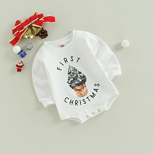 תלבושת לחג המולד של יילוד תינוקת תינוקת שרוול ארוך עץ מכתב הדפס רומפר סווטשירט סווטשירט נופל גוף