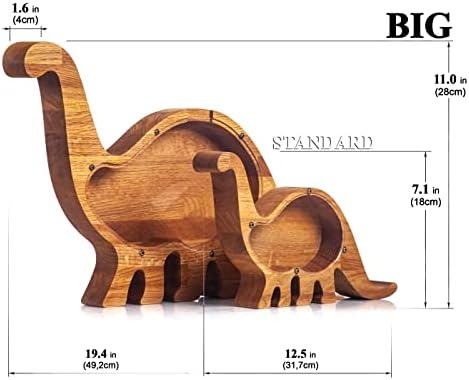דינוזאור בנק פיגי לבנות בנות - תיבת חיסכון בעמידה ומעשית - עץ אלון טבעי W רעיון פרפקסיגלי שקוף