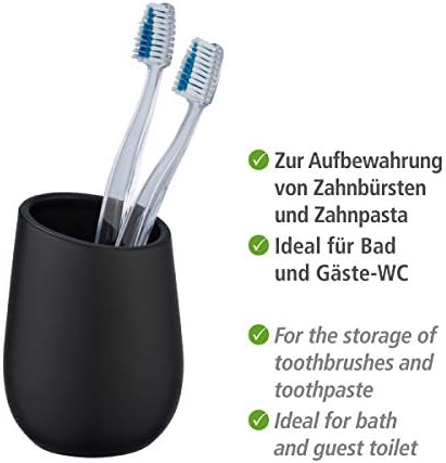 Wenko Badi Black Ceramic Curmbler - מחזיק מברשת שיניים למברשת שיניים ומשחת שיניים, קרמיקה, 8 x 11 x