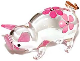 עיצוב צ'אנגתאי 2 חזיר ורוד ארוך פסלון זכוכית עם חיות משק צבועות בפרחים זעירים בובות דקור אספנות