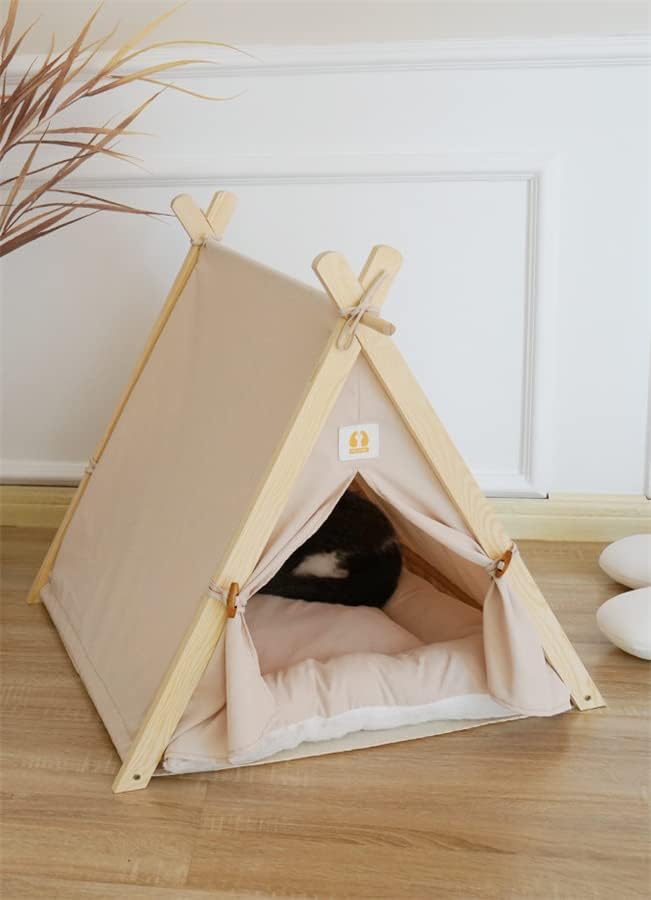 בית אוהל לחיות מחמד עם כרית עבה, דירת מיטת מערת חתול מקורה לחתולים וכלבים קטנים