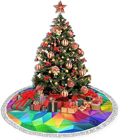 חצאית עץ חג המולד גיאומטרית של קשת, מחצלת חצאית עץ חג המולד עם ציצית לעיצוב מסיבת חתונה לחג 36