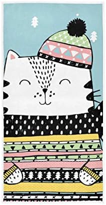 מגבות ידיים סופגות - חתול מצויר מגבות קטנות רכות מגבות כושר דקורטיביות לחדר אמבטיה, מטבח, נסיעות, אימון