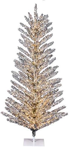Vickerman 6 'וינטג' אלומיניום עץ חג המולד מלאכותי, לבן לבן חם נמוך נמוך LED זווית רחבה 3 ממ אורות - עץ