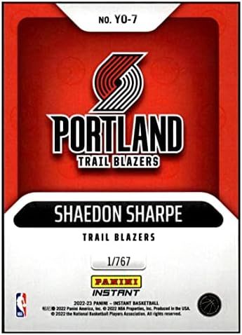Shaedon Sharpe RC 2022-23 Panini שנה מיידית שנה אחת /7677 Blazers Rookie NM+ -MT+ NBA כדורסל