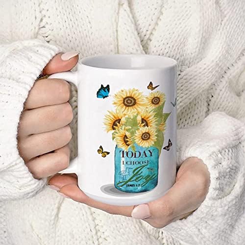 ספל תה פרחים פרפר היום אני בוחר שמחה כוס תה ציטוטים כוס חמנית חמנית חרסינה ספל קפה 15oz פסטיבל יום הולדת מתנה לאמא