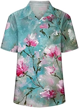 חולצות הוואי לנשים כפתור קיץ חולצה שרוול קצר V
