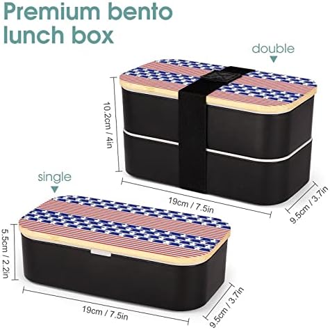 עיצוב דגל אמריקאי שכבה כפולה קופסת ארוחת צהריים בנטו עם כלי אוכל לערימה מכולה כוללת 2 מכולות