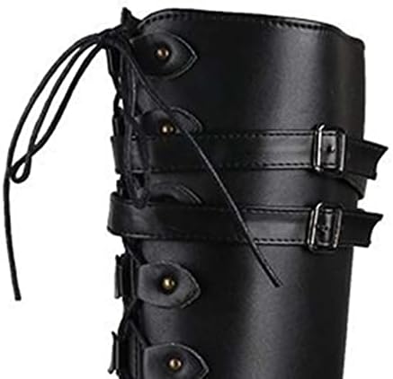 HCJKDU מגפי אביר נשים אופנה אבזם חגורת פאנק עקב עקב נעלי מגף גבוה