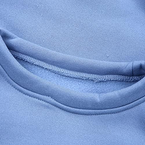 סוודרים טלאים לנשים מודפסים אופי ארוך צמרת חולצות סווטשירטים לנשים קפוצ'ון עם כיסים כחולים