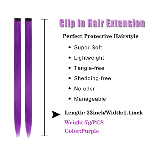 12 יחידות צבעוני סגול שיער הרחבות קליפ צבעוני שיער הרחבות 22 אינץ קשת שיער הרחבות לילדים נשים של מתנות כחול