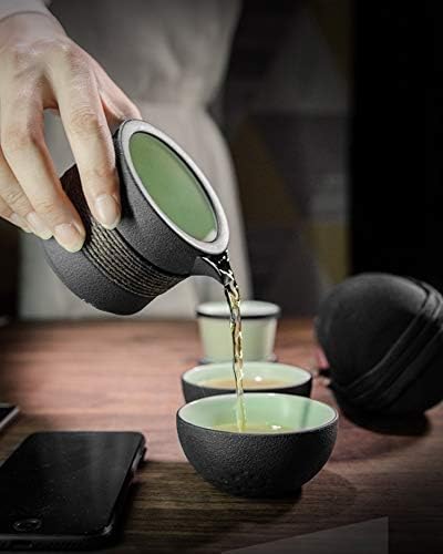 Dehuayao Travel Tea Set Teapot עם infuser קרמי ושני כוסות תה קרמיקה, ניידים עם נשיאה