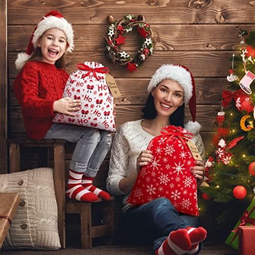 10 יחידות חג המולד שרוך מתנת שקיות עם תגים, אדום ולבן חג המולד מתנת שקיות מגוון גדלים בתפזורת,