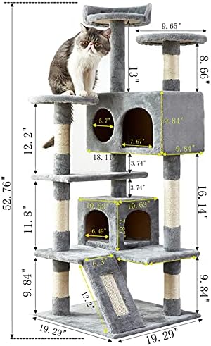 חתול עץ, 52.76 סנטימטרים חתול מגדל עם סיסל מגרד לוח, חתול עץ גרדן עם מרופד פלטפורמה, 2 יוקרה דירות,