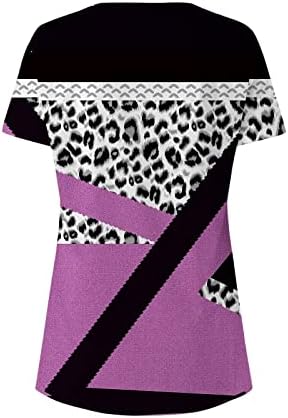 2023 חולצות נשים של קיץ קצר שרוול טוניקה למעלה הדפס מנומר צבע בלוק חולצות הנלי צווארון כפתורים עד מקרית