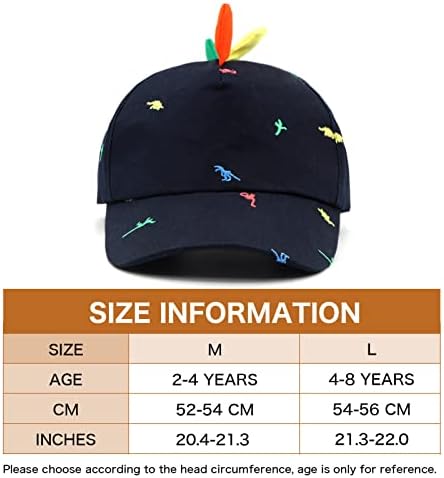 כובע בייסבול פעוטות כובע כובע שווי סאני כובע דפוס דינוזאור קטן ורקום ילדים בנים נערים גיל 2 ט '4-8