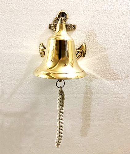 חנות ימית ימית עתיקה פליז מוצק ספינת עוגן פעמון טבעת בית מטבח חיצוני דלת מקורה קיר פעמון תליה עיצוב