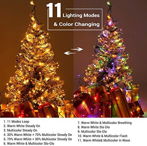 Brizlabs 115ft 300 LED צבע החלפת אורות חג מולד + 17.94ft 50 סוללות LED אורות חג מולד חוט ירוק, 8 מצבים אור