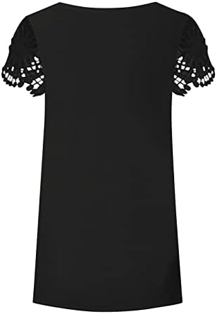חולצות T Nokmopo לנשים מצחיקות אופנה מזדמנת צווארון V צווארון מודפס תחרה מודפסת חולצת טריקו שרוול קצר