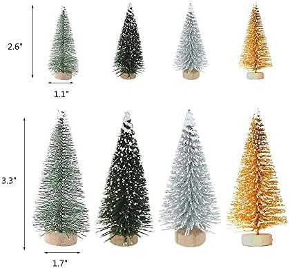 Zmmyuluo עצי אורן מיניאטוריים 8 PCS SISAL עצי חג המולד חלבית מכוסה שלג עם בסיס עץ עץ עץ חג המולד