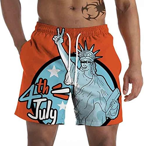 מיאשוי בגד ים לגברים מכנסי חוף גרפיים גדולים וגבוהים מכנסיים קצרים מזדמנים 3 ד דגל רביעי ביולי