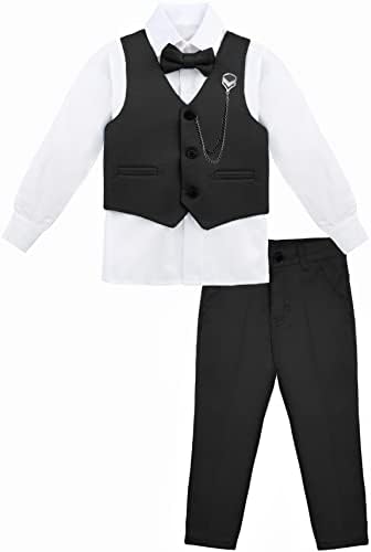 לילקס בנים חליפה רשמית 4 חלקים אפוד, מכנסיים ועניבה סט חליפת תלבושת לבוש