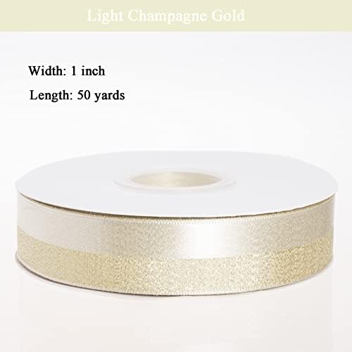 ATRBB אור שמפניה זהב חצי סרט סאטן נצנצים, 50 מטר 1 אינץ 'סרטי צבע מתכתי נוצצים לעטיפת מתנה, אביזרי