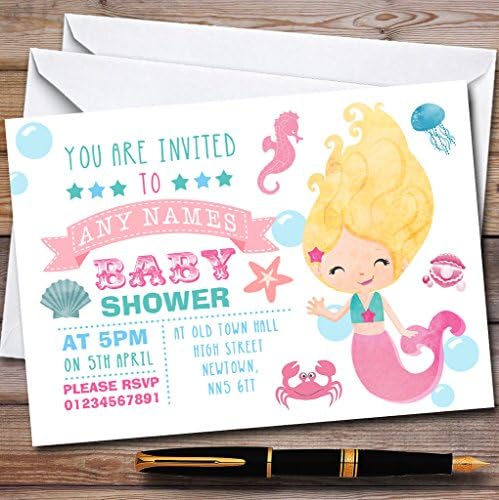 חמוד קטן בת ים נושאים הזמנות תינוק מקלחת הזמנות