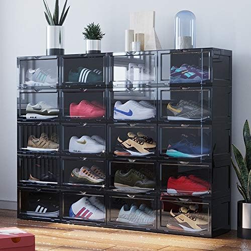 תיבת נעליים LXZDCT, מארגן נעליים הניתנות לערימה עם דלת ברורה לנעלי ספורט, אחסון נעלי פלסטיק לתצוגת אוסף, 4 יחידות