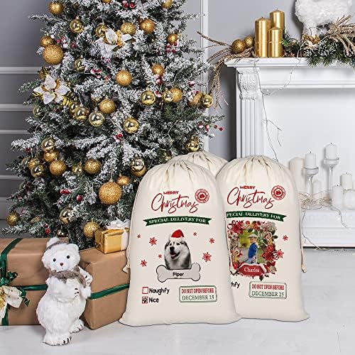 Bageyou כלב מותאם אישית סנטה סאקים שקית סנטה של ​​כלב אפגני חמוד למתנת חג המולד חג המולד עם פשתן כותנה משיכה