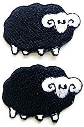 הסט של 2 מיני זעיר כבשים קטנות חיה של בעלי חיים כבש בר שחור תפור תפור ברזל על תלבוש טלאי שלט תער