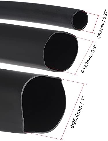 ערכת צינורות מכווץ חום uxcell 3: 1 שרוול כבל 6.8 ממ 12.7 ממ 25.4 ממ. 3.3ft שחור