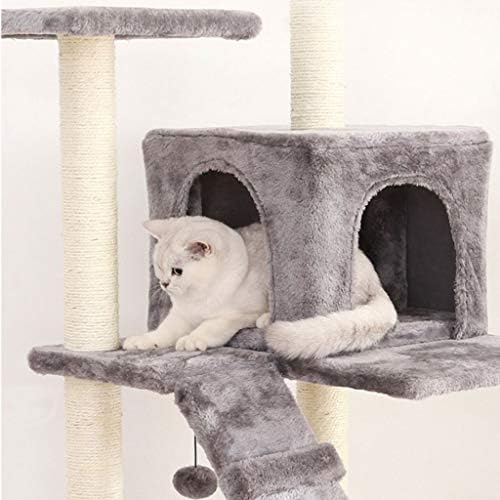 גדול 6-רמת חתולי עץ הדירה ריהוט עם סיסל-מכוסה מגרד הודעות, קטיפה דירות, מוט ערסל לגורים, חתולים