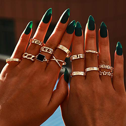 Missgrace Boho זהב אבנים שחורות טבעות צולבות סט טבעות אצבעות מערכות טבעות מפרק וינטג 'לנשים ונערות