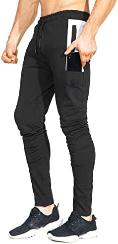 מכנסי אימון של Brokig Mens מכנסיים מכנסיים מחודדים מחודדים מכנסי טרנינג רזים עם כיס רוכסן
